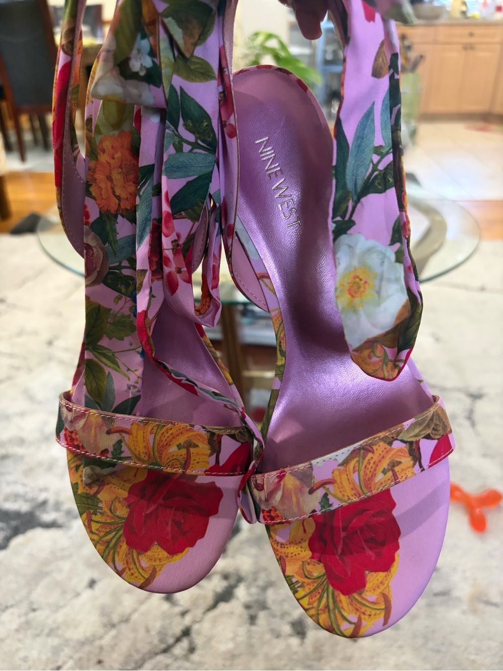 Nine West Floral Pink Wrap Sandals